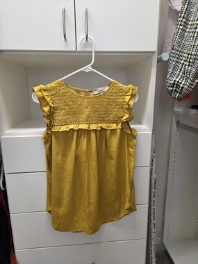 LOFT Yellow Smocked Top